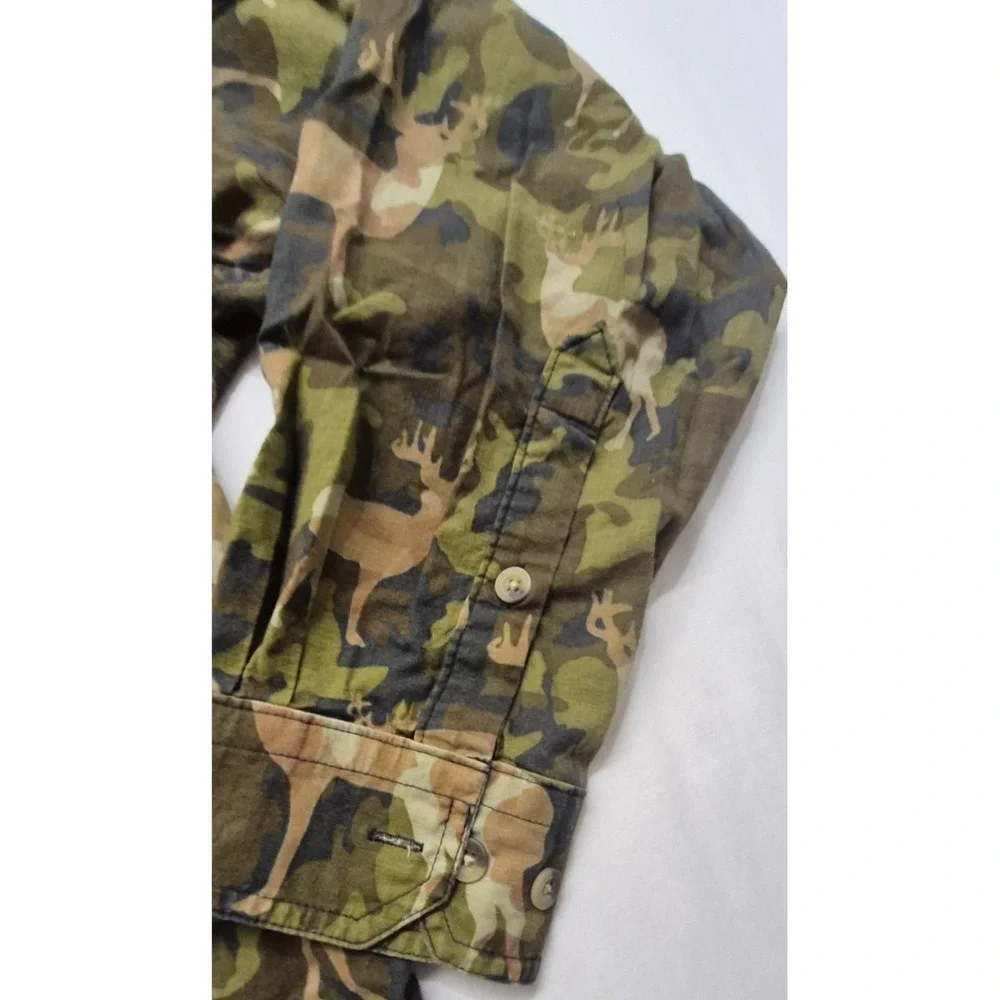 VTG Woolrich Men's Olive Camouflage Deer Shirt XL‎ All over print Cotton Hunting